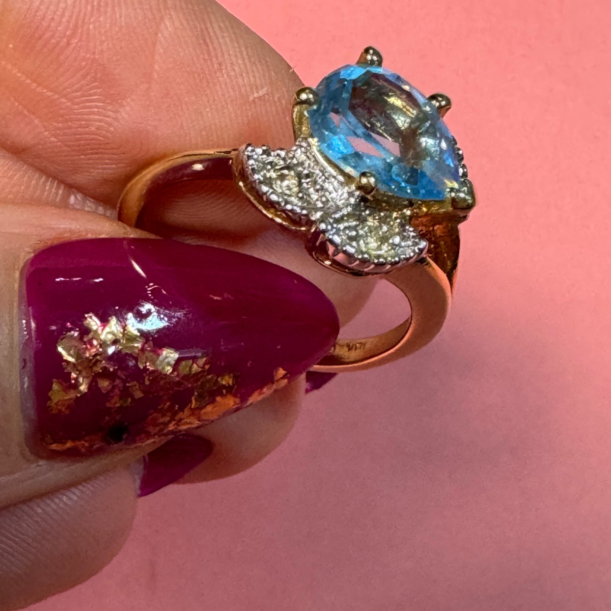 Vintage Aqua Teardrop Ring