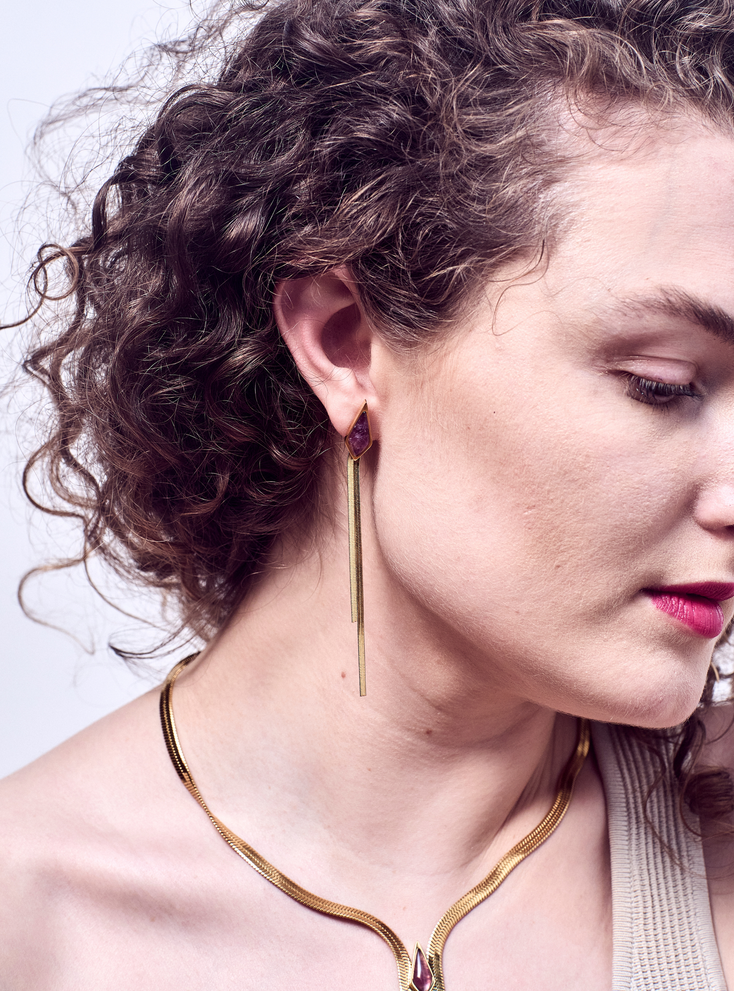 Violet Whispers Amethyst Gold Earring