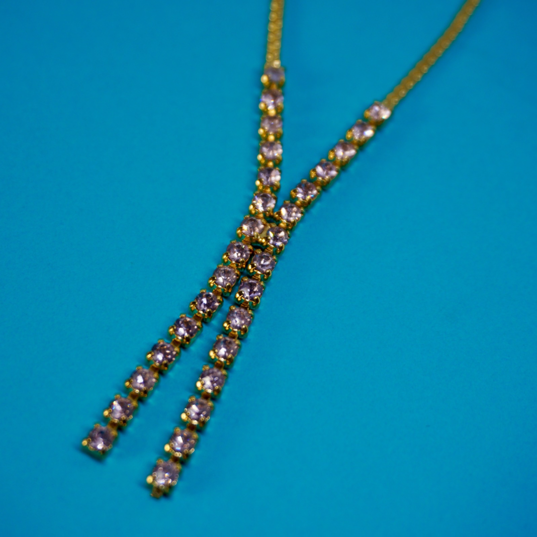 Vintage lariat necklace sparkly (rose)