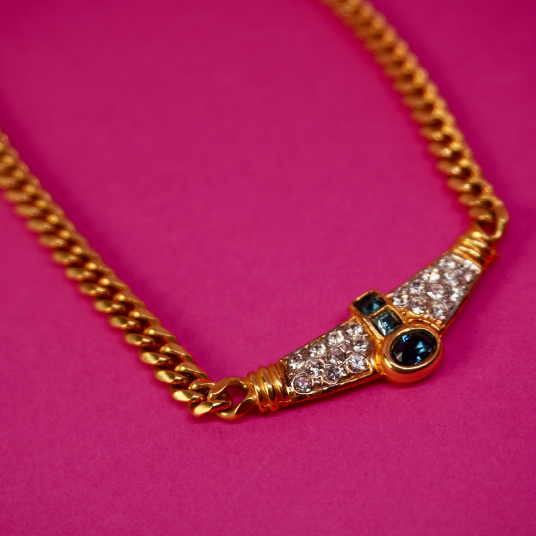 Vintage pavé rhinestone pendant necklace