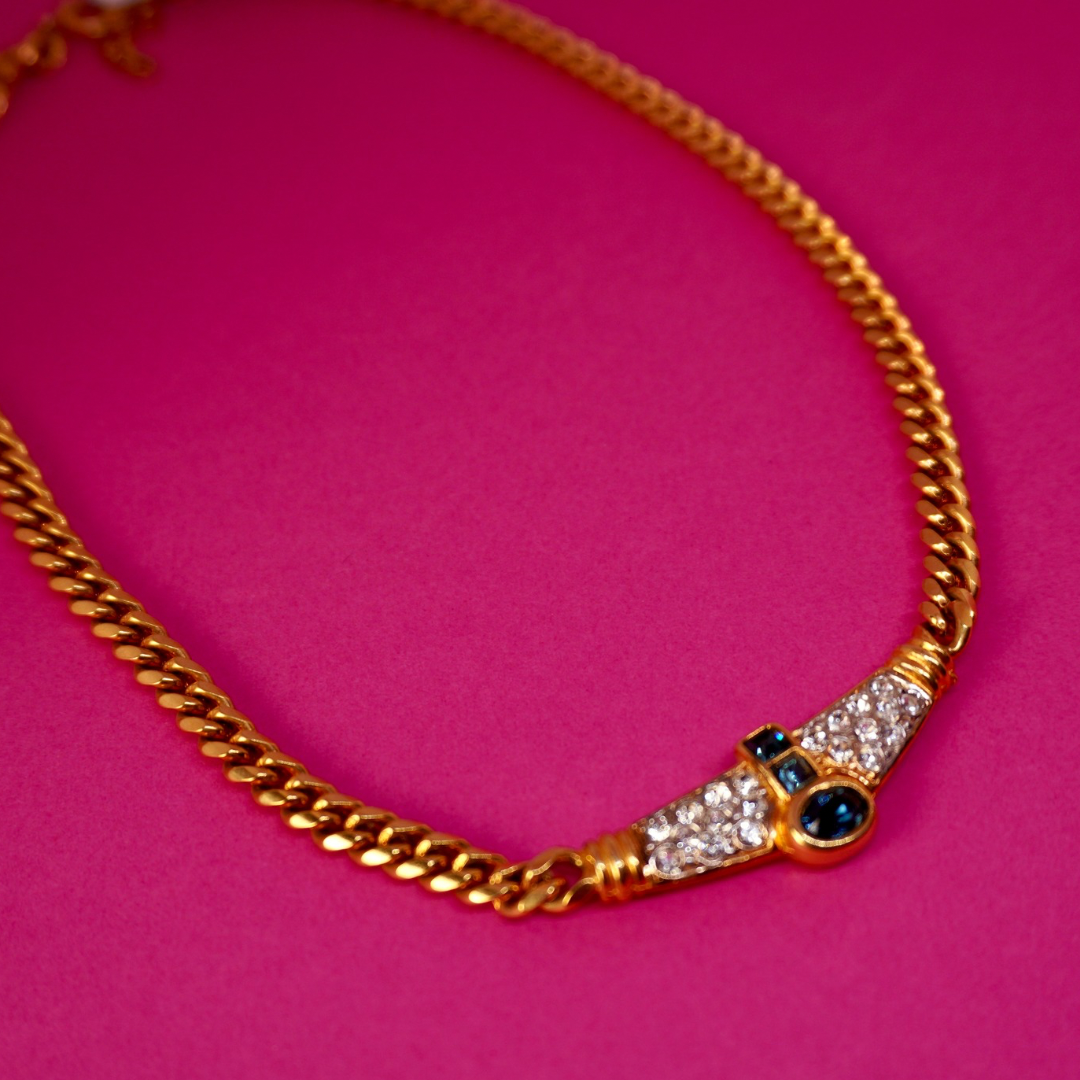 Vintage pavé rhinestone pendant necklace
