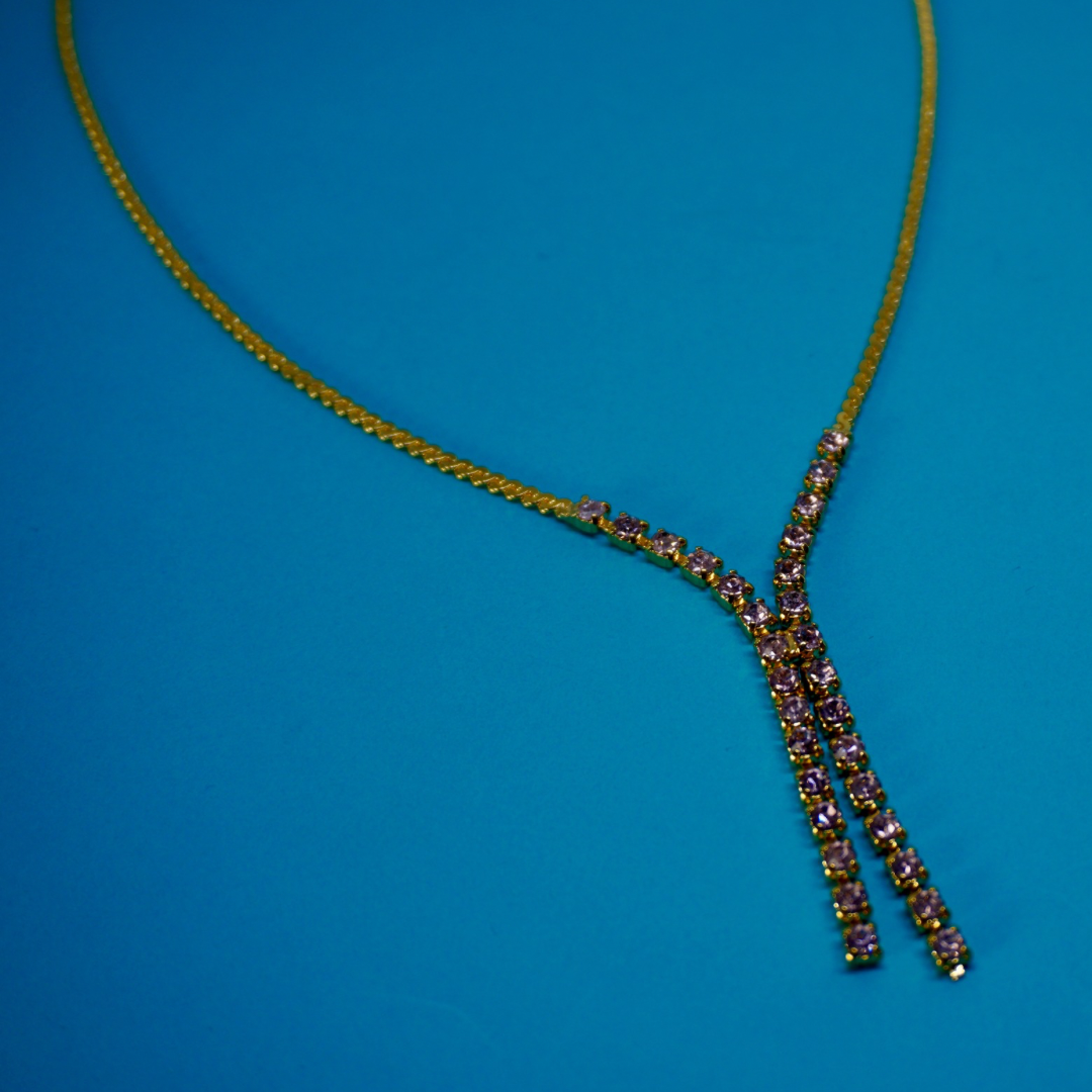 Vintage lariat necklace sparkly (rose)