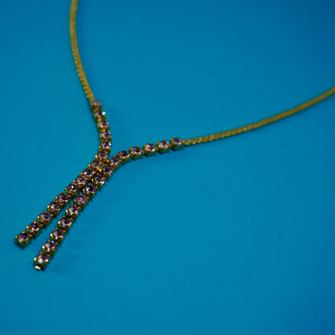 Vintage lariat necklace sparkly (rose)