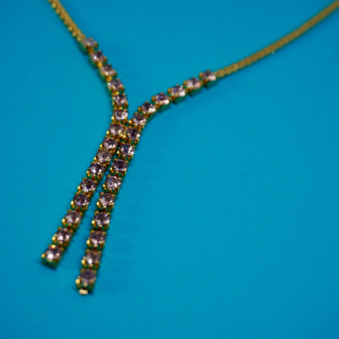 Vintage lariat necklace sparkly (rose)