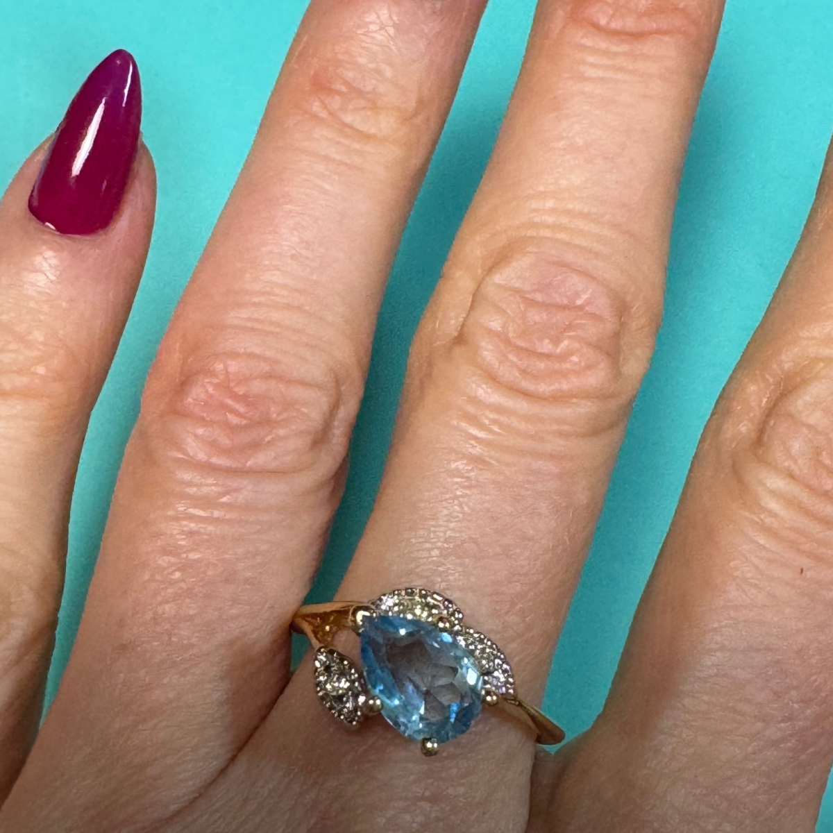 Vintage Aqua Teardrop Ring
