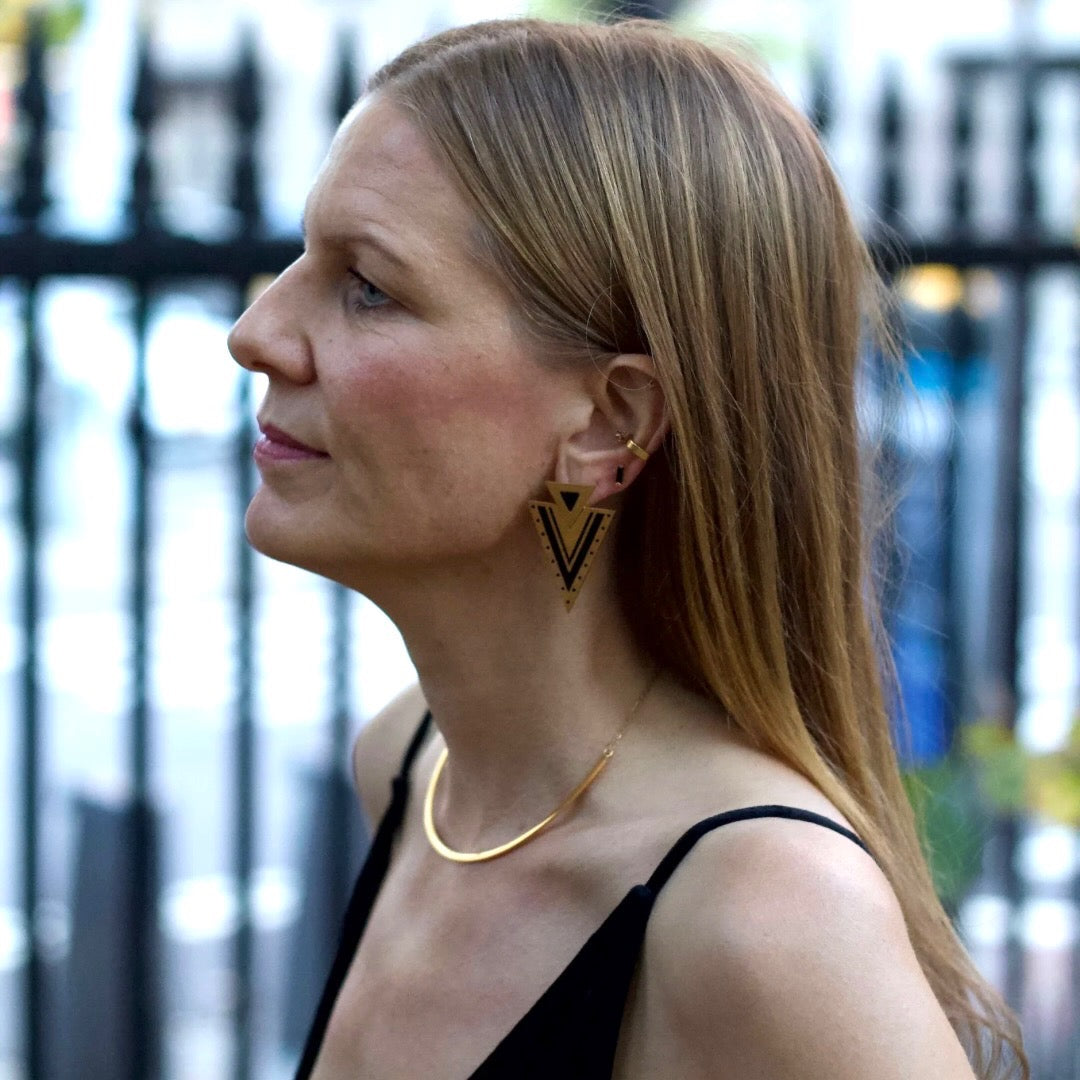 Noir Black Onyx Gold Studs